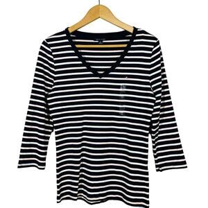 NEW! Tommy Hilfiger Stripe V Neck Top Shirt Pullover Casual - M